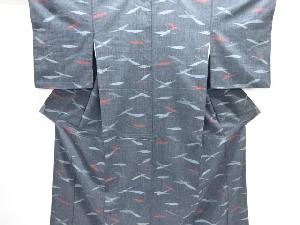 抽象葉模様織り出し手織り紬着物